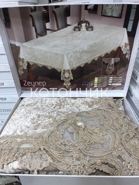 Турецкая скатерть Haspen Zeynep, велюровая с кружевом, 160х220 см 0809 фото КОТОНЧИК