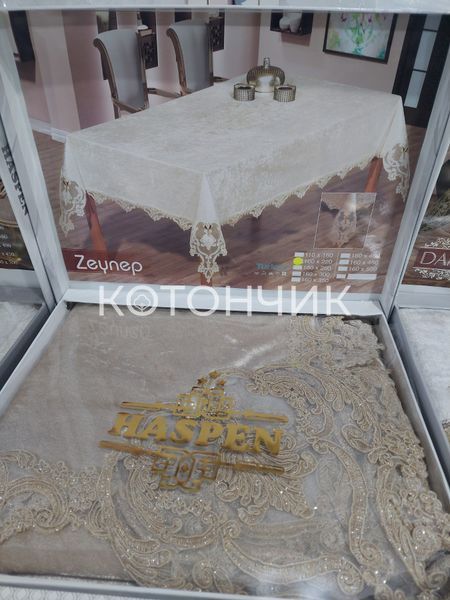 Турецкая скатерть Haspen Zeynep, велюровая с кружевом, 160х220 см 0809 фото КОТОНЧИК