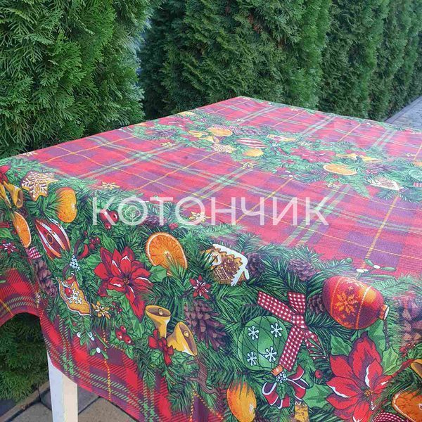Новорічна скатертина з рогожки "Св'ятковий настрій", 110х150см 1560 фото КОТОНЧИК