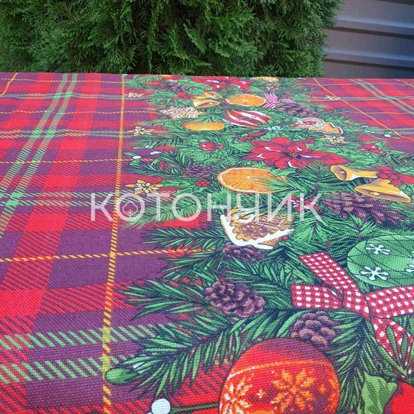 Новорічна скатертина з рогожки "Св'ятковий настрій", 110х150см 1560 фото КОТОНЧИК