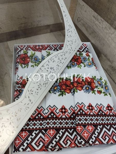 Подарочный набор скатерть в украинском стиле 150х220см+полотенца 6штук 35х70см "Вышивка с цветами" 1967 фото КОТОНЧИК