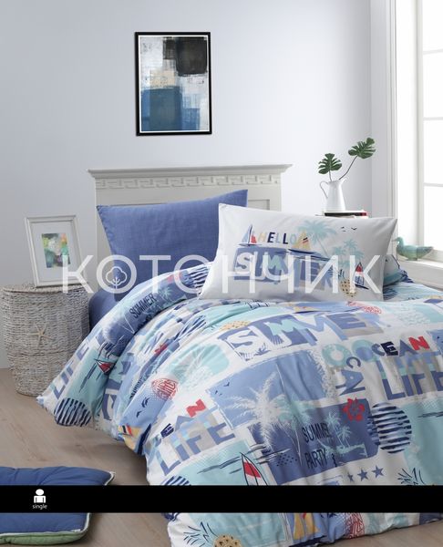 Постільна білизна підліток First Choice Ranforce, 160x220 Summer Blue 0230 фото КОТОНЧИК