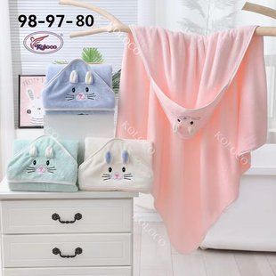 4 штуки дитячий рушник з кутиком 105х105см мікрофібра 98-976 3231 фото КОТОНЧИК