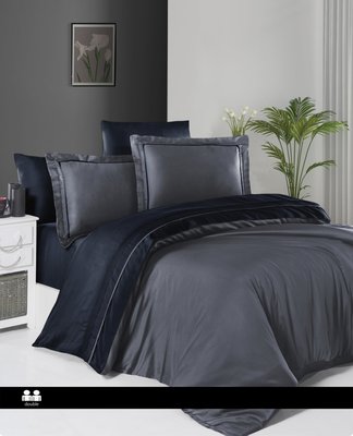 Постільна білизна First Choice Deluxe Satin Dark Series Serenity Dark Grey & Navy Blue 0102 фото КОТОНЧИК