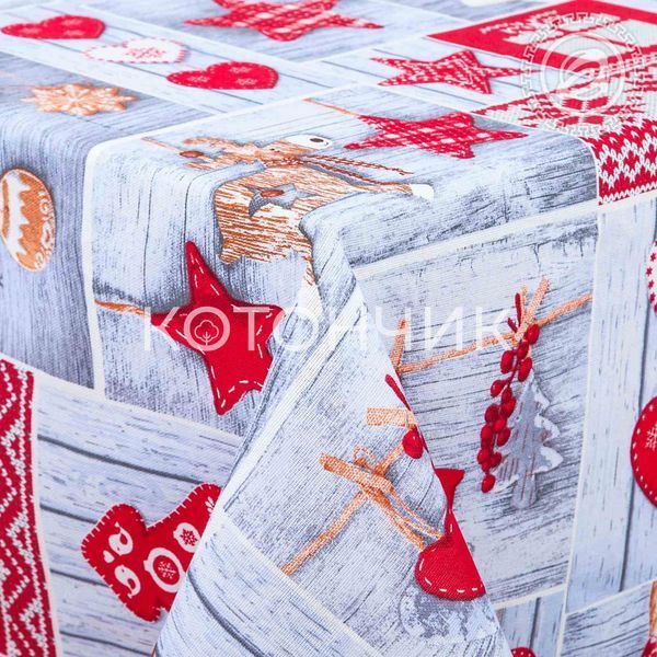 Новогодняя скатерть из рогожки "Чудеса", 150х220см 0690 фото КОТОНЧИК