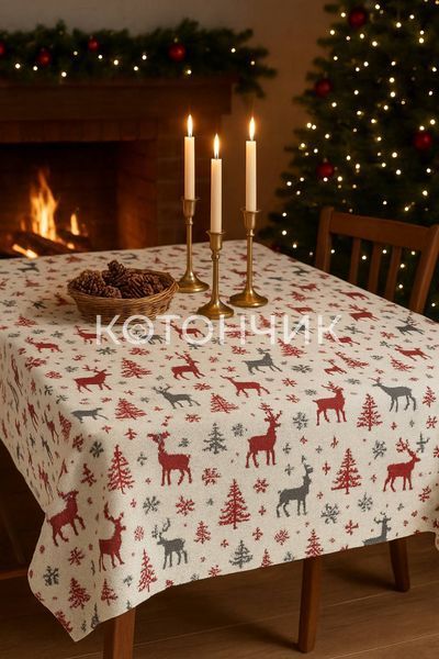 Новорічна скатертина Deer 150х220см 2320 фото КОТОНЧИК