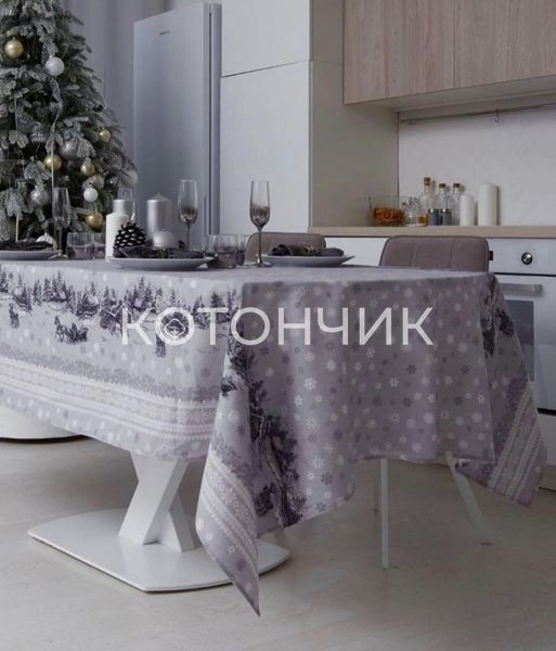 Новорічна скатертина з рогожки "Зима", 110х150см 0691 фото КОТОНЧИК