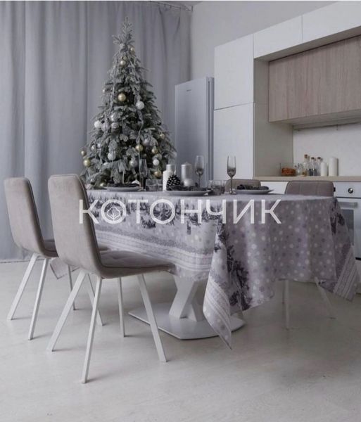 Новорічна скатертина з рогожки "Зима", 110х150см 0691 фото КОТОНЧИК