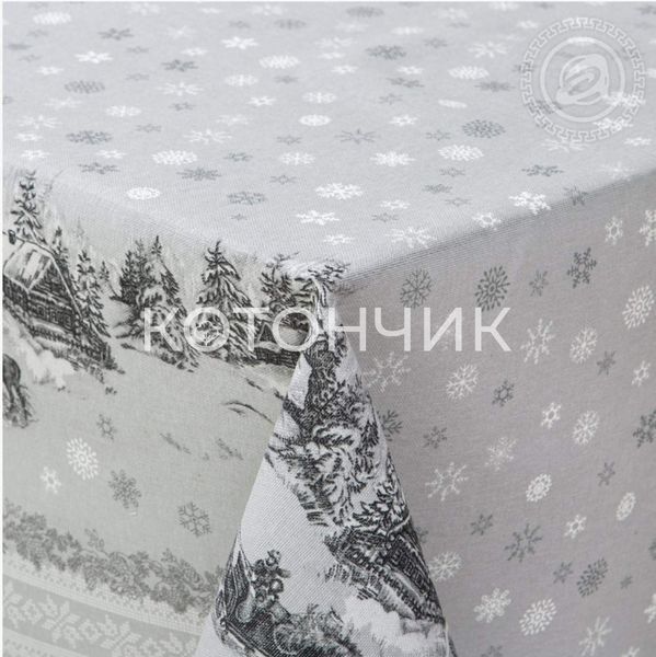 Новорічна скатертина з рогожки "Зима", 110х150см 0691 фото КОТОНЧИК