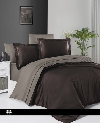 Постільна білизна First Choice Deluxe Satin Dark Series Serenity Dark Brown & Mink 0104 фото КОТОНЧИК