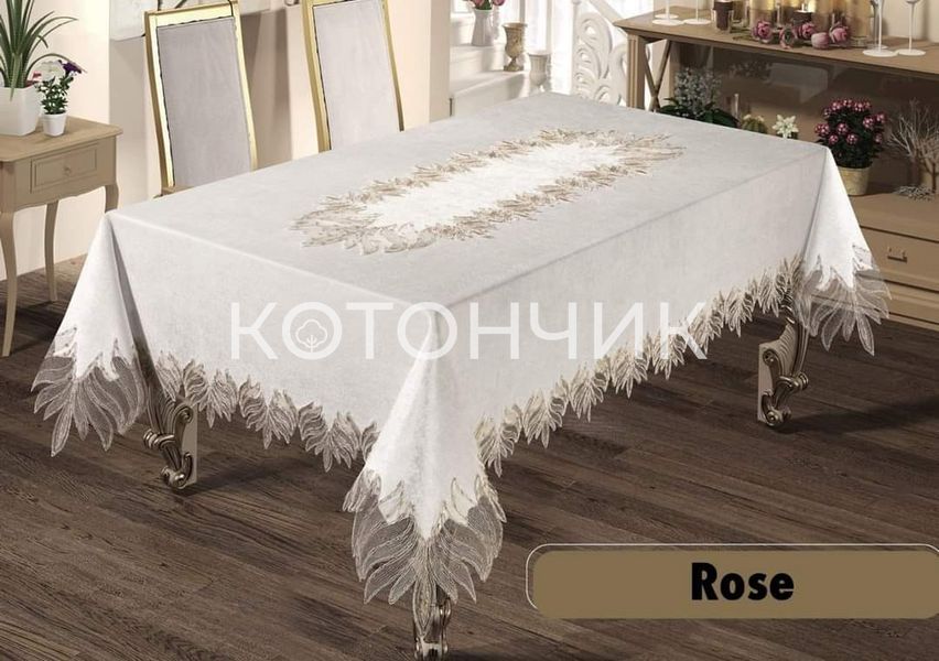 Турецька льняна скатертина Haspen Rose з мереживом, 160х220 см 1039 фото КОТОНЧИК