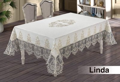 Турецька льняна скатертина Haspen Linda з мереживом, 160х220 см 1040 фото КОТОНЧИК