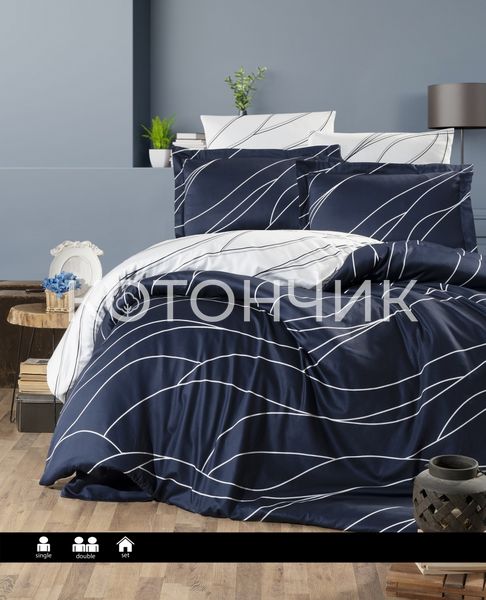 Постельное белье First Choice Cotton Satin Mesi Navy Blue 0347 фото КОТОНЧИК