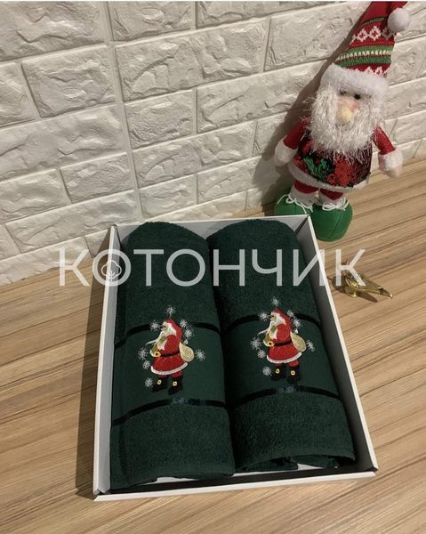 Набор махровых полотенец Merry Christmas Green, 2 шт, 50х90см, 70х140см 0152 фото КОТОНЧИК