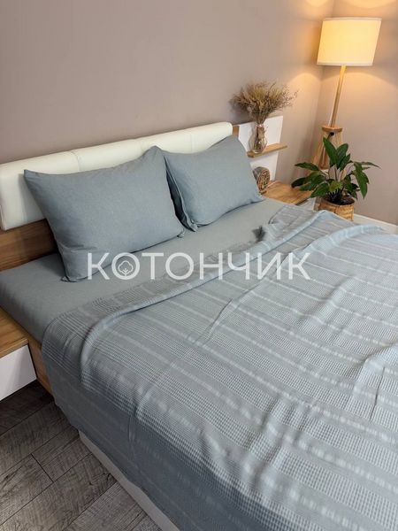 Літня постільна білизна з вафельним пледом та простирадлом на резинці Modalita, Туреччина 1099 фото КОТОНЧИК
