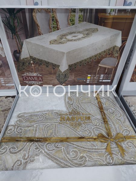 Турецкая скатерть Haspen Damla, велюровая с кружевом, 160х220 см 0802 фото КОТОНЧИК