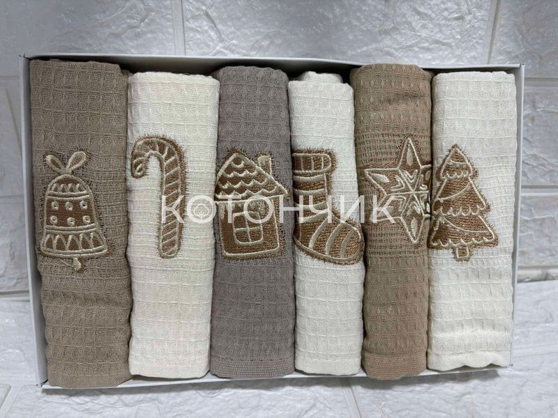 Вафельные новогодние полотенца, 6 штук, 40х60см, Турция 2392 фото КОТОНЧИК