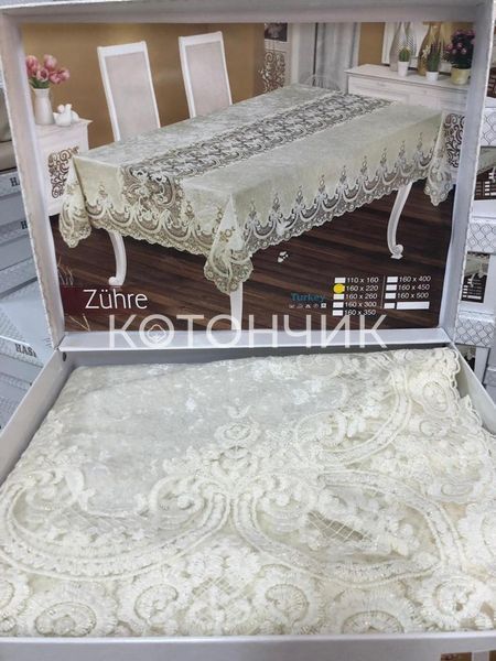 Турецкая скатерть Haspen Zuhre, велюровая с кружевом через весь стол, 160х220 см 0805 фото КОТОНЧИК