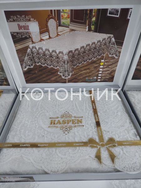 Турецкая скатерть Haspen Deniz, велюровая с кружевом, 160х220 см 0806 фото КОТОНЧИК