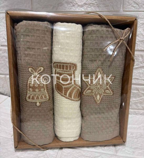 Вафельные новогодние полотенца, 3 штук, 40х60см, Турция 2352 фото КОТОНЧИК