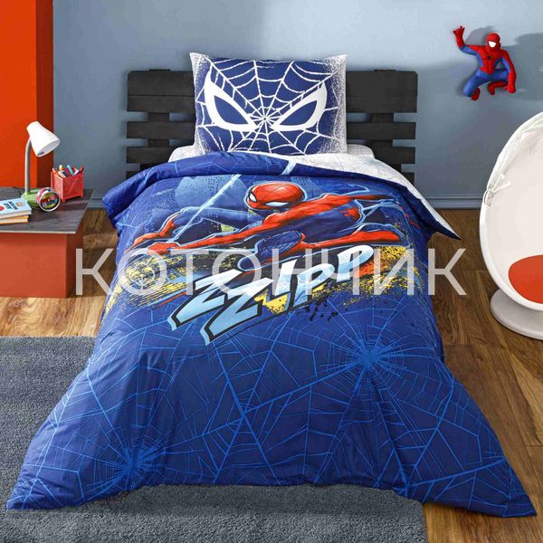 Постільна білизна TAC Disney 160×220 см Spiderman Blue City 1502 фото КОТОНЧИК