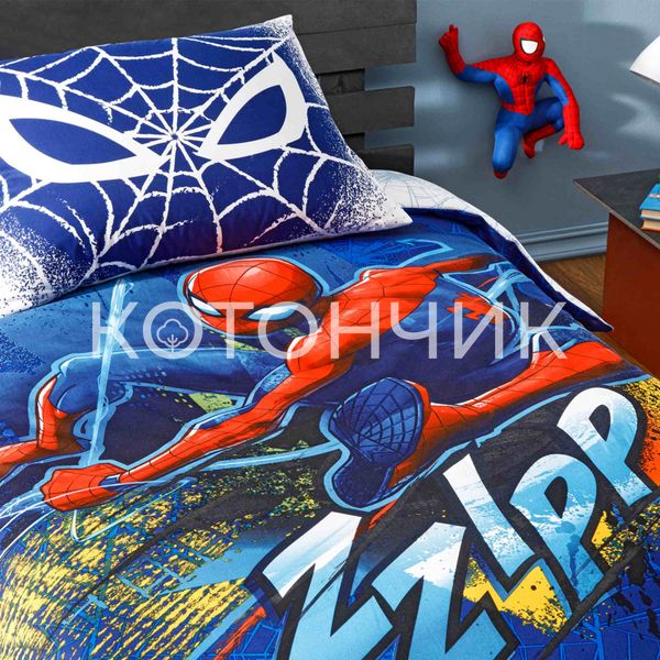 Постільна білизна TAC Disney 160×220 см Spiderman Blue City 1502 фото КОТОНЧИК