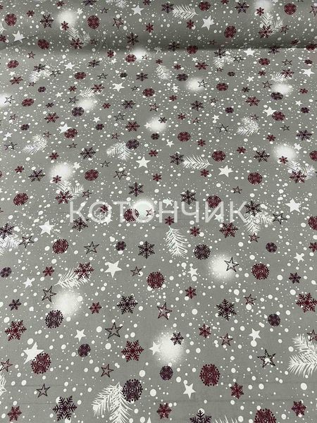Новорічна скатертина з рогожки Сірі сніжинки 110х150см 2407 фото КОТОНЧИК